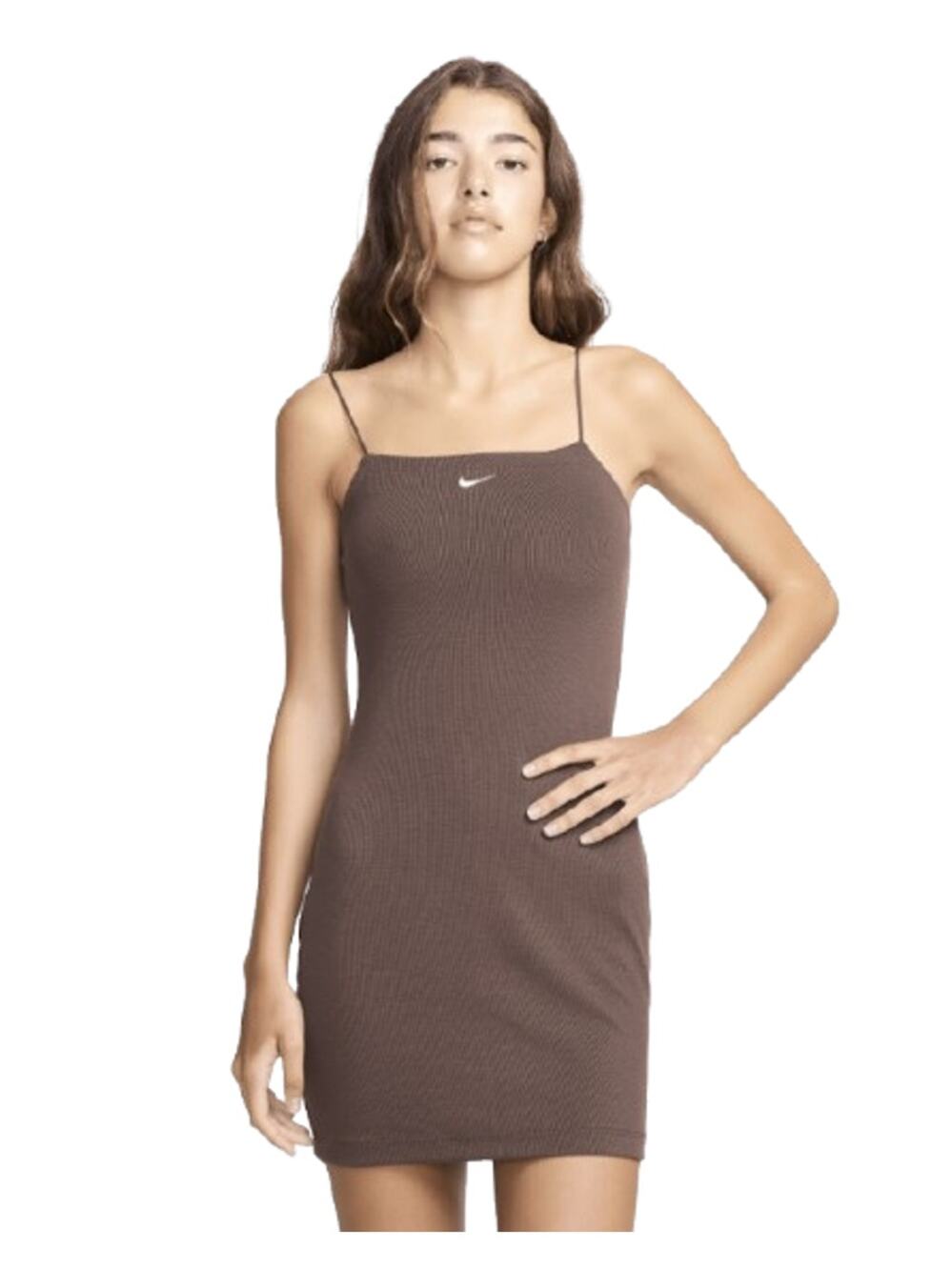NIKE Women's Sportswear Chill Knit Mini Cami Dress XS Brown Ribbed NWT